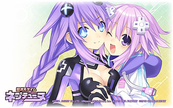 hyperdimension neptunia, purple hair, twintails, tsunako, short hair, long hair HD wallpaper