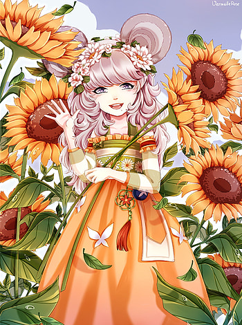 Anime, Sunflowers, Art, Girl HD phone wallpaper