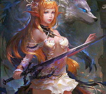 Guardians of the Dark, magic, guardians, elf, wolf HD wallpaper