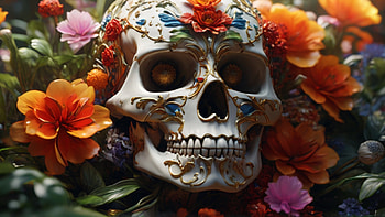 Decorated Skull, decoration, skull, flower, dead, colorful HD wallpaper