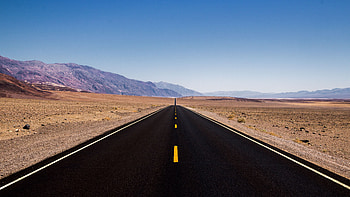 Road Between Hils Desert Valley And Landscape View Of Mountains Under Blue Sky Nature HD wallpaper