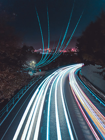Night, Lights, Dark, Shine, Light, Road, Turn, Long Exposure HD phone wallpaper