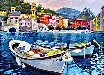 Tranquil Harbor F, art, beautiful, illustration, artwork, wide screen, painting, boats, water, harbor HD wallpaper