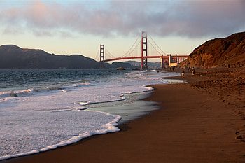 People, Nature, Sand, Shore, Bank, Bridge, Stroll, Traces, California, San Francisco HD wallpaper