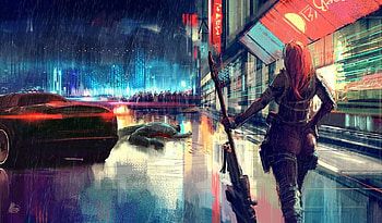 Street, Women Warrior, Sci Fi, Bounty Hunter, Cityscape, Girls & Guns, Rifle HD wallpaper