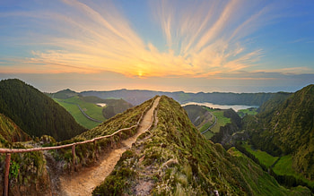 Path in Mountains, landscape, mountains, sunrise, path HD wallpaper