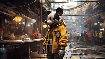 Mickey Meets Futuristic City, mickey-mouse, cartoons, ai, artist, artwork, digital-art HD wallpaper