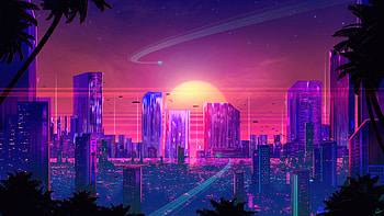 Synthwave Cityscape: Neon Dreams at Twilight, artistic, synthwave HD wallpaper