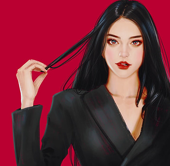 Girl, fantasy, art, red, brunette, tongue, lightbox, frumusete, gorgeous, superb HD wallpaper