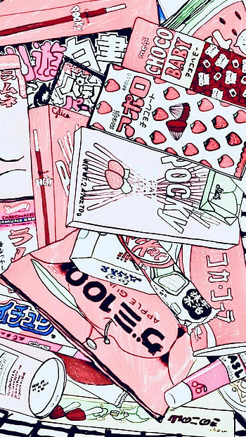 Japanese snax, art, pink, kawaiil, Japanese snacks, anime HD phone wallpaper