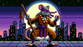 Master Splinter TMNT Retro Art, Splinter (TMNT), mouse, ninja, pixel art, cityscape HD wallpaper
