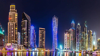 Dubai skyline, Night view, Top-rated , Illuminated cityscape HD wallpaper