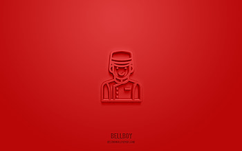 BellBoy 3d icon, red background, 3d symbols, BellBoy, hotel icons, 3d icons, BellBoy sign, hotel 3d icons HD wallpaper