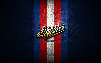 Dundee Stars, golden logo, Elite League, blue metal background, english hockey team, Dundee Stars logo, hockey HD wallpaper