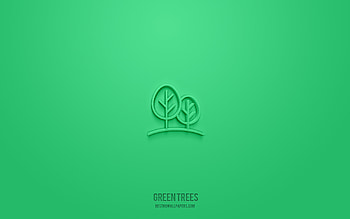 Green Trees 3d icon, green background, 3d symbols, Green Trees, nature icons, 3d icons, Green Trees sign, nature 3d icons HD wallpaper