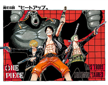 One Piece Cover Page 415 Monster Trio, Sanji (One Piece), Monkey D. Luffy, Roronoa Zoro, Monster Trio, manga, Anime, One Piece HD wallpaper