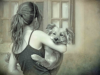 MY BEST FRIEND, dog, texture, cute, digital art, girl, friends HD wallpaper