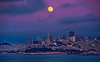 Cities, Houses, Sky, Night, Moon, Building, Bay, San Francisco HD wallpaper