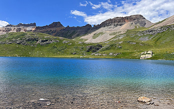 Ice Lake, San Juan Mountains, Colorado, sky, hills, water, clouds, stones, usa HD wallpaper