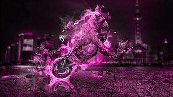 Moto chopper fire bear, pink, art, fantasy, urs, bear, motorcycle, fire, moto, tony kokhan HD wallpaper