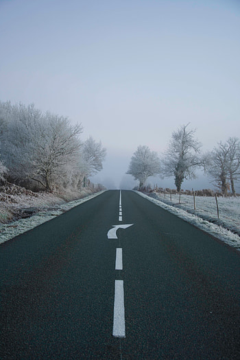 Nature, Arrow, Road, Markup, Fog, Asphalt, Frost, Hoarfrost HD phone wallpaper
