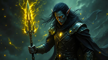 Elven Stormcaller – Guardian of the Lightning Lance, dark anime, glowing eyes, fantasy warrior HD wallpaper