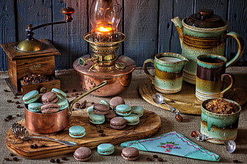 Still life, Coffee, Kerosene lamp, Spoon, Macaroni, Mug HD wallpaper