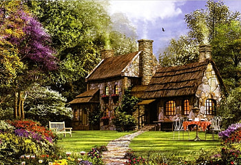 Home with Garden, Home, pretty, Art, Garden HD wallpaper