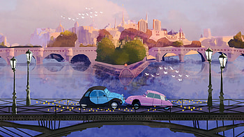 Bridge, River, Artistic, Painting, Car, France, Paris HD wallpaper