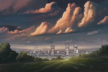 The Gentle Glow Of City, buildings, city, artist, artwork, digital-art, artstation HD wallpaper
