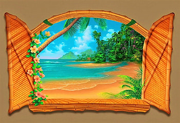 Beach view, art, ocean, palm trees, beach HD wallpaper