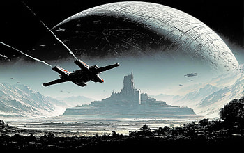 Black & White Sci-Fi Manga Aircraft Over Alien Planet, Black & White, aircraft, manga, Sci Fi, planet HD wallpaper