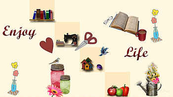 Enjoy Life, books, reading, fruit, flowers, gardening, sewing, canning HD wallpaper