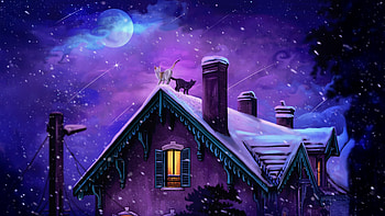 Cats On A Snowy Night, cats, artist, artwork, art, digital-art HD wallpaper