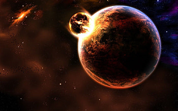 Destruction of a planet, destruction, planet, moon, space, colision HD wallpaper