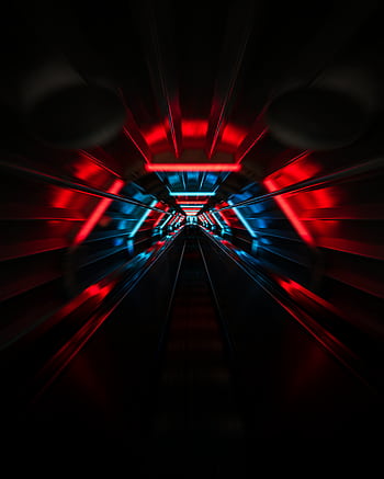 Dynamic perspective of a neon-lit tunnel in Brussels, showcasing futuristic design. HD phone wallpaper