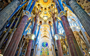 Basilica de la Sagrada Familia, Barcelona, basilica, Spain, church, interior HD wallpaper