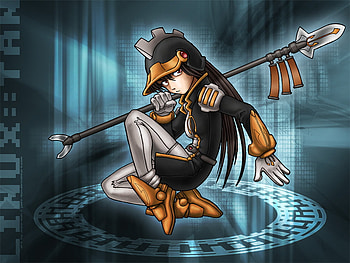 Lanceira Linux Tux, menina, guerreira, linux, tux HD wallpaper