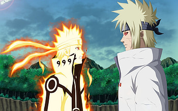 Minato and Naruto, awesome, red eyes, nice, short hair, game, blonde hair, naruto uzumaki, male, naruto shippuden, man, landscape, minato namikaze, boy, cool, naruto, fire, manga HD wallpaper