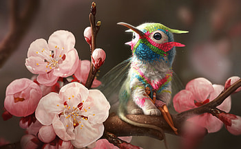 Fairy, Fantasy, Creature, Blossom, Blue Hair, Pink Flower, Pointed Ears HD wallpaper