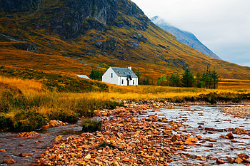 Nature, Grass, Stones, Mountains, Lake, House HD wallpaper