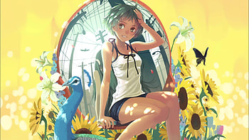 Short hair, anime girl, monogatari, Bakemonogatari HD wallpaper
