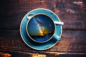 Coffee cup, starry sky, illustration, art HD wallpaper