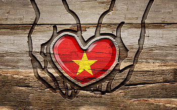 I love Vietnam, , wooden carving hands, Day of Vietnam, Vietnamese flag, Flag of Vietnam, Take care Vietnam, creative, Vietnam flag, Vietnam flag in hand, wood carving, Asian countries, Vietnam HD wallpaper
