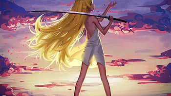 Long Hair Blonde Looking Back, anime-girl, anime, long-hair, artist, artwork, digital-art HD wallpaper