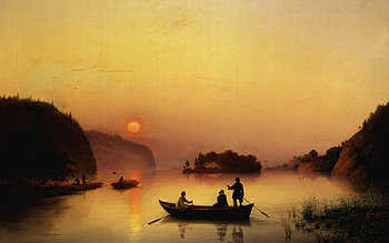 People, Nature, Sunset, Art, , Evening, Boat, Crossing, Ivanov HD wallpaper