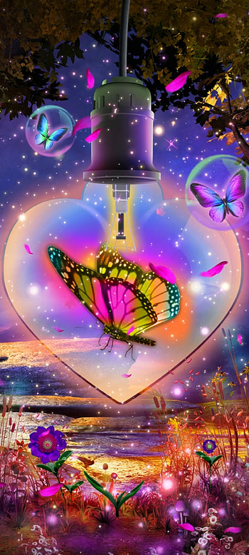 Butterfly in heart, Bulbs, art, flowers, pink, Lights, Premium HD phone wallpaper