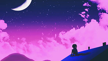 Girl Sitting Alone Roof Top Neon , alone, neon, pink, artist, artwork, digital-art HD wallpaper