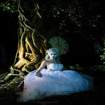 TIME PASS BY.., white, time, time traveler, clock, dress, forest HD wallpaper