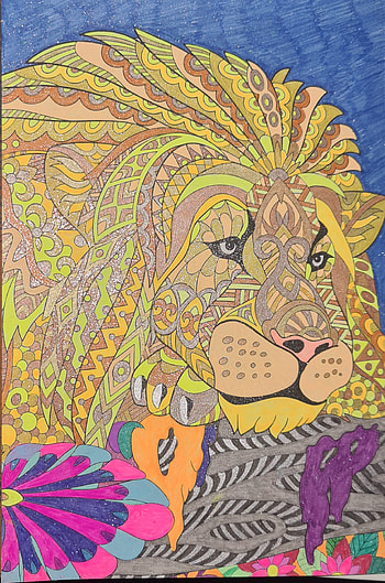 Lion, art, colour, king, yellow, animal HD phone wallpaper